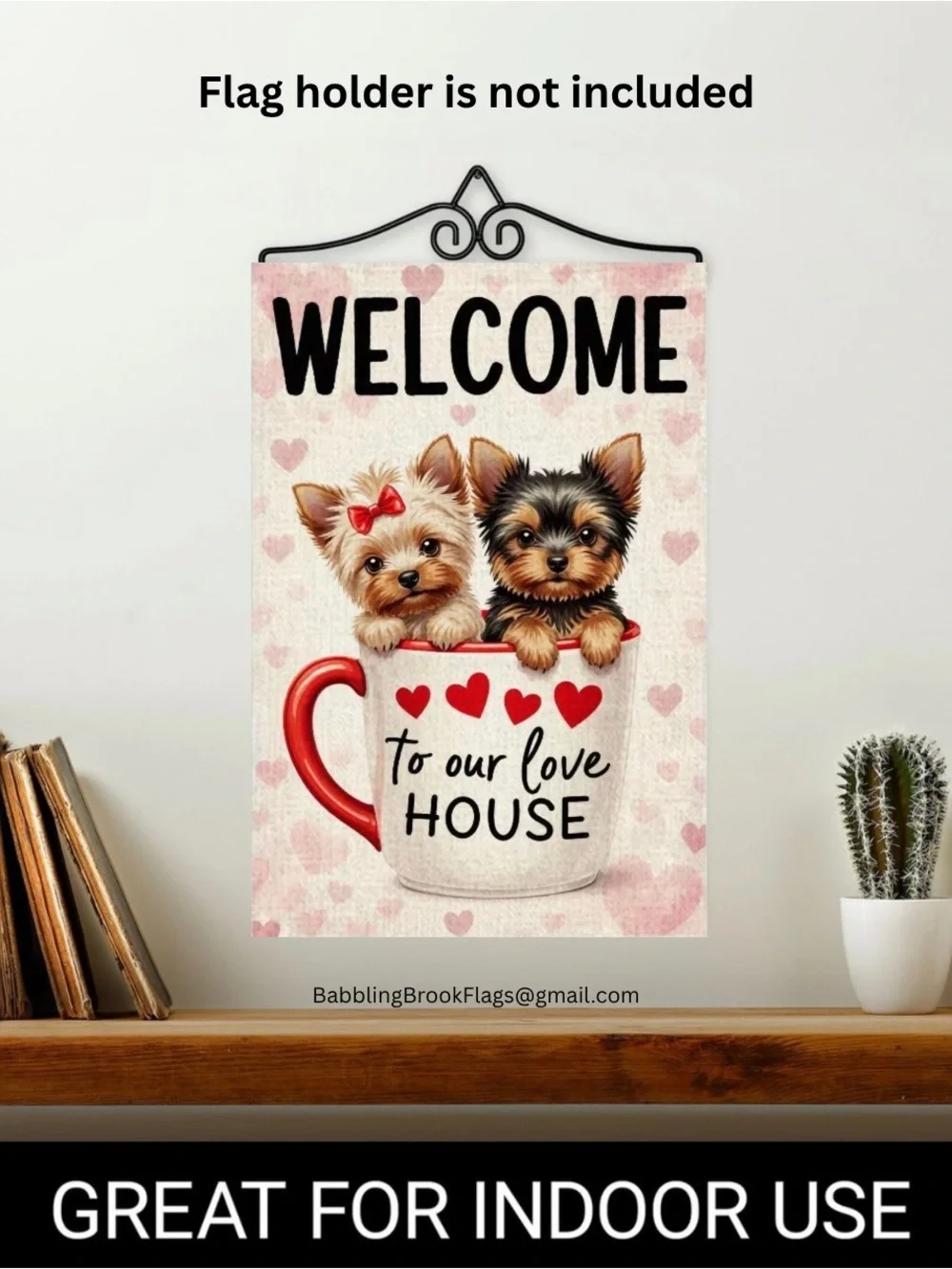 Garden Flag, Double-sided Welcome Yorkie Puppies Burlap approx 12”x18” - Picture 5 of 16